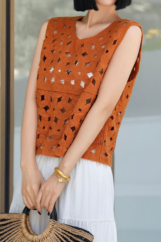 Cutout Patterned Sleeveless Vests