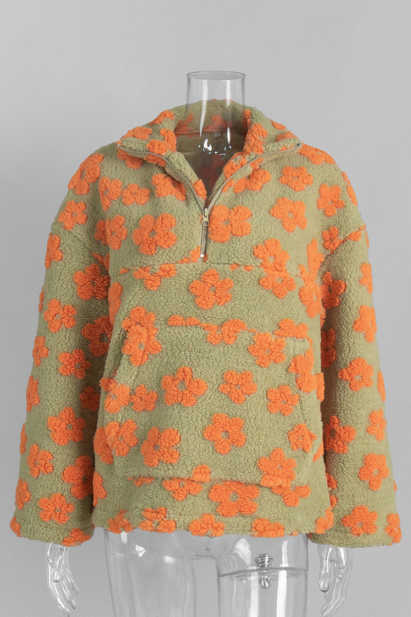 Floral Zip-Up Fleece Jacket