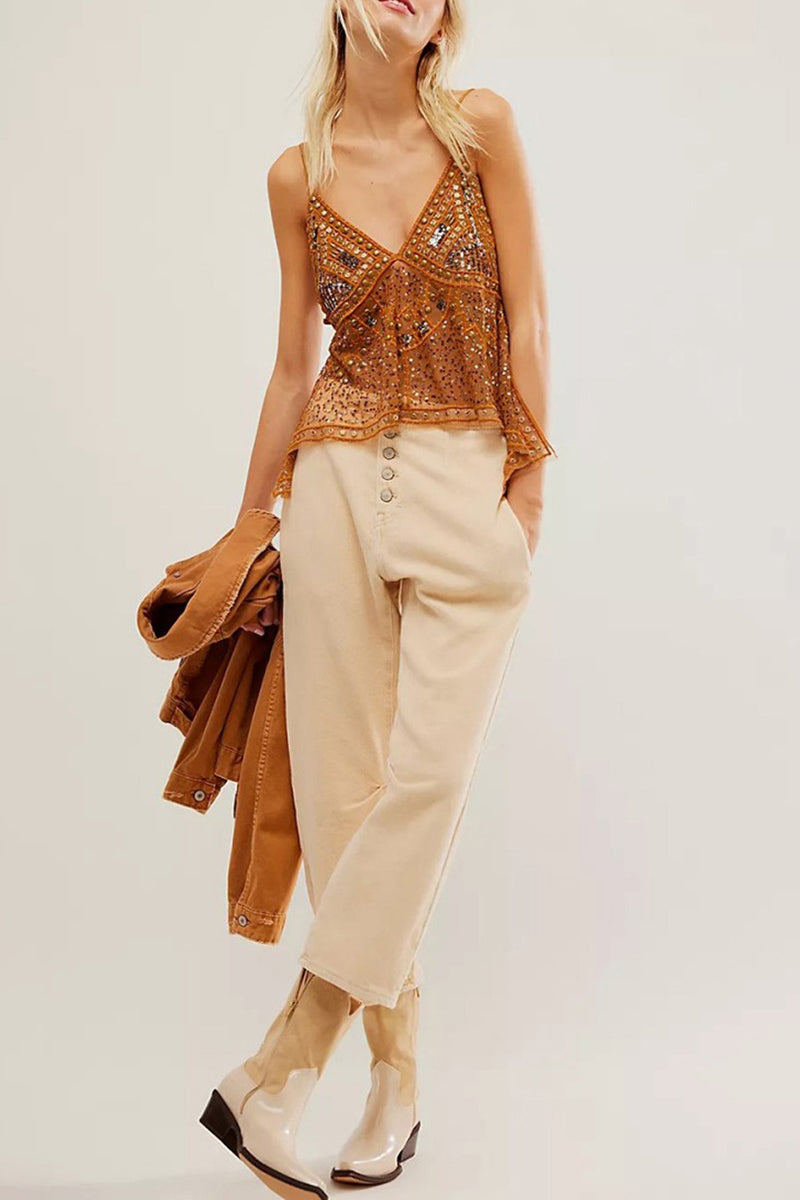 Sequin Embellished V-Neck Tank Top