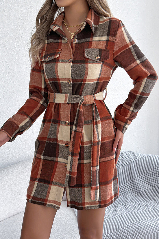 Plaid Belted Shirt Dress