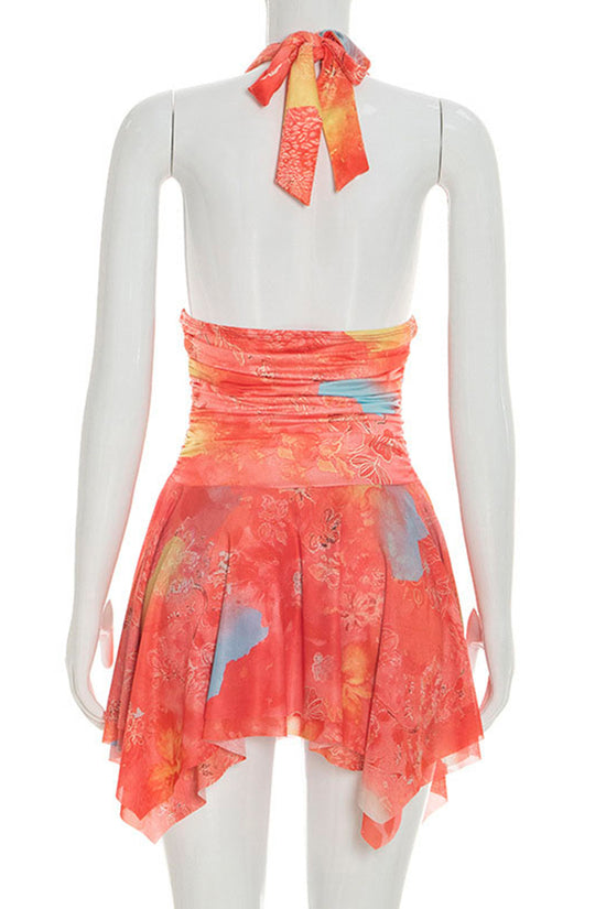Halter Neck Handkerchief Hem Bodycon Dress