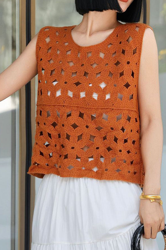 Cutout Patterned Sleeveless Vests