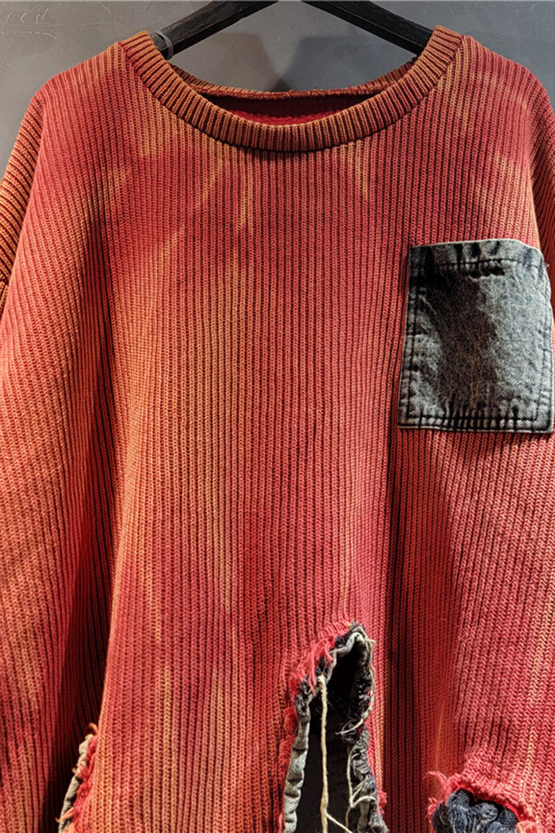 Distressed Patchwork Oversized Sweater
