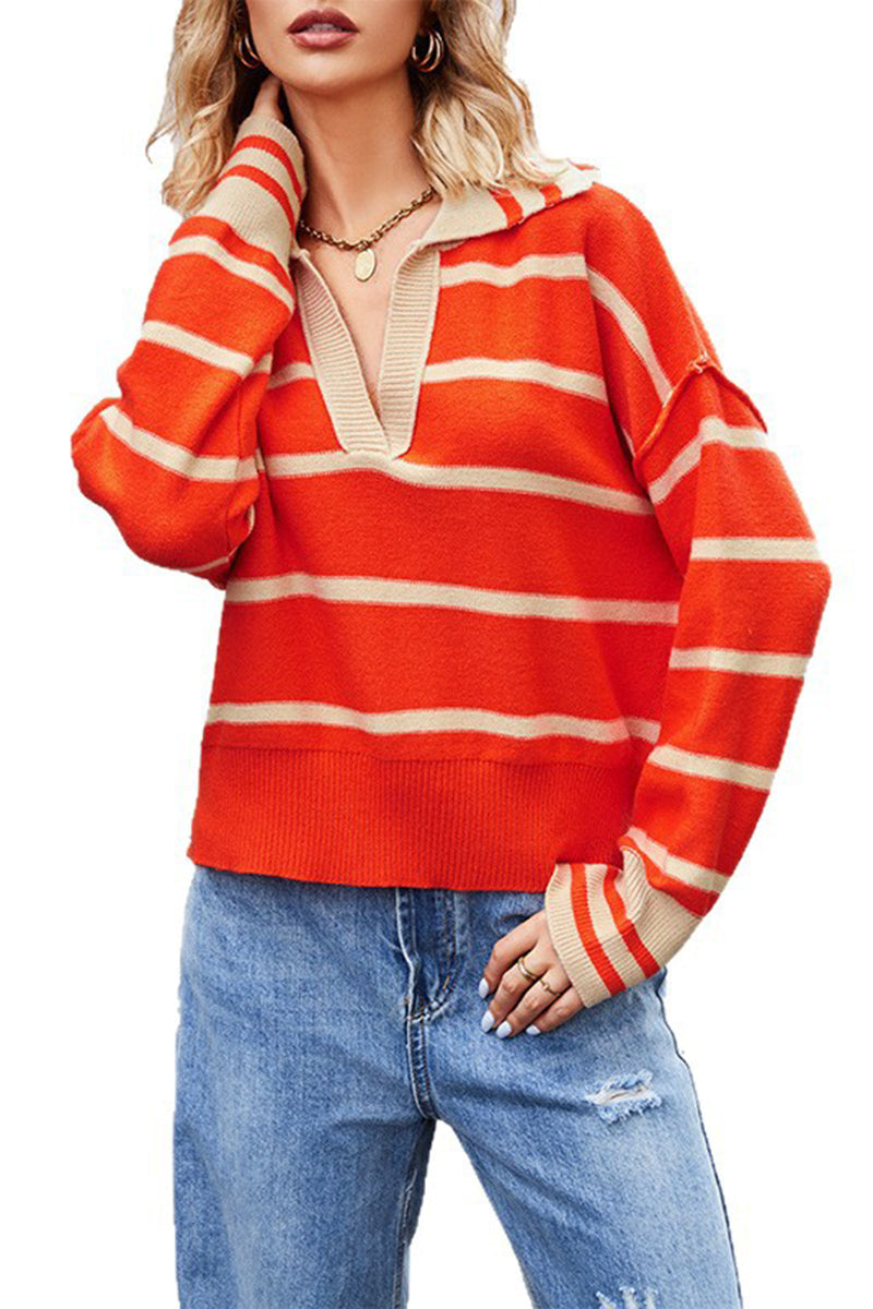 Striped Deep V-Neck Sweater