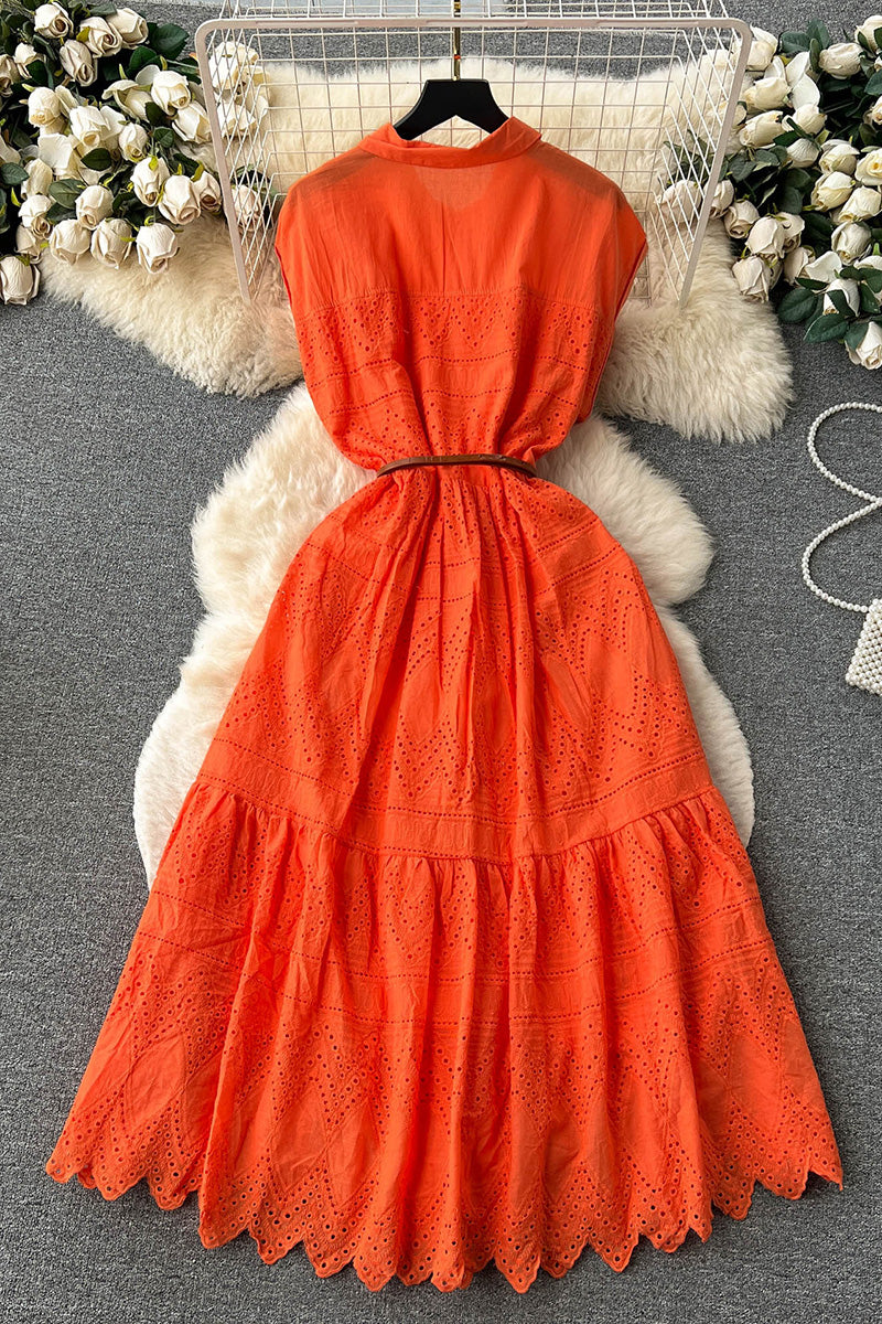Eyelet Sleeveless Button-Down Dress