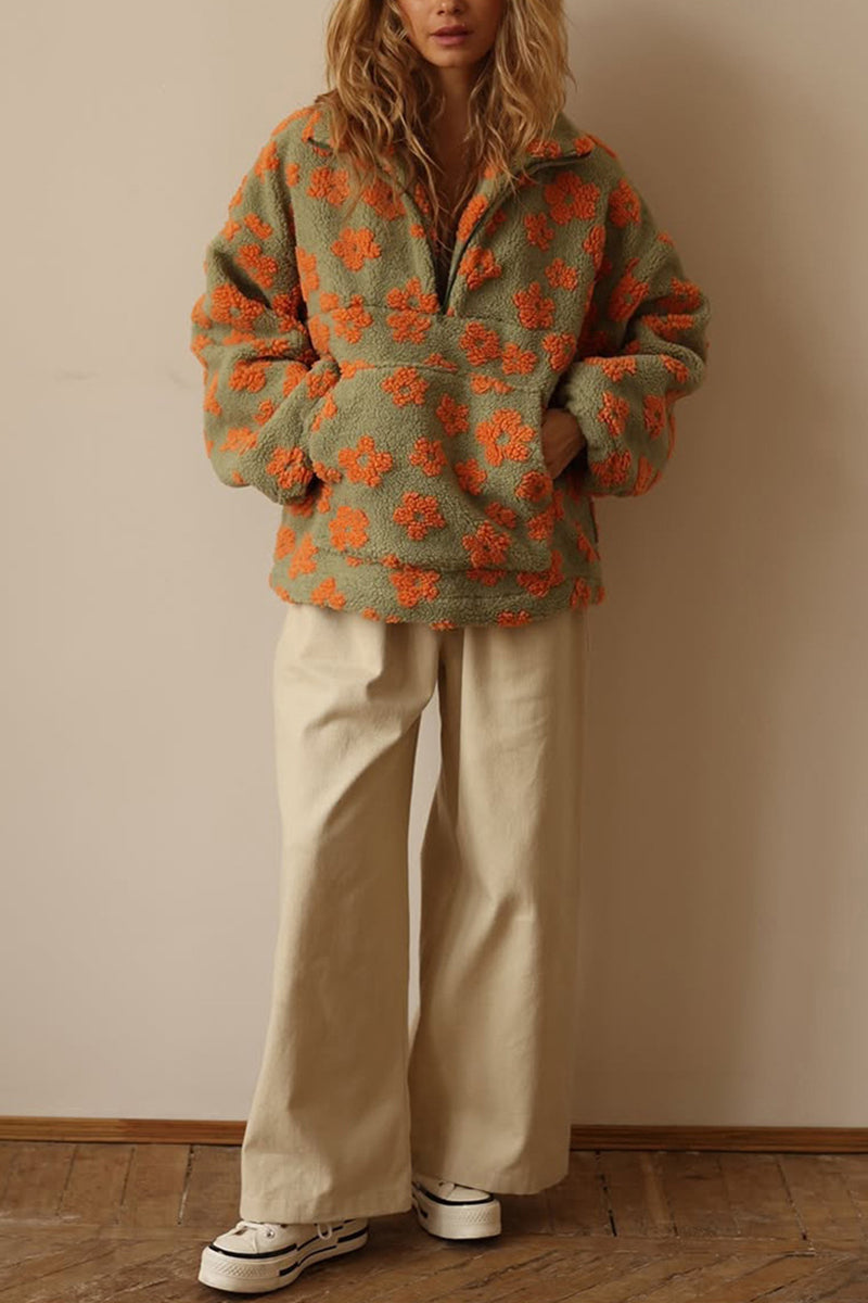 Floral Zip-Up Fleece Jacket