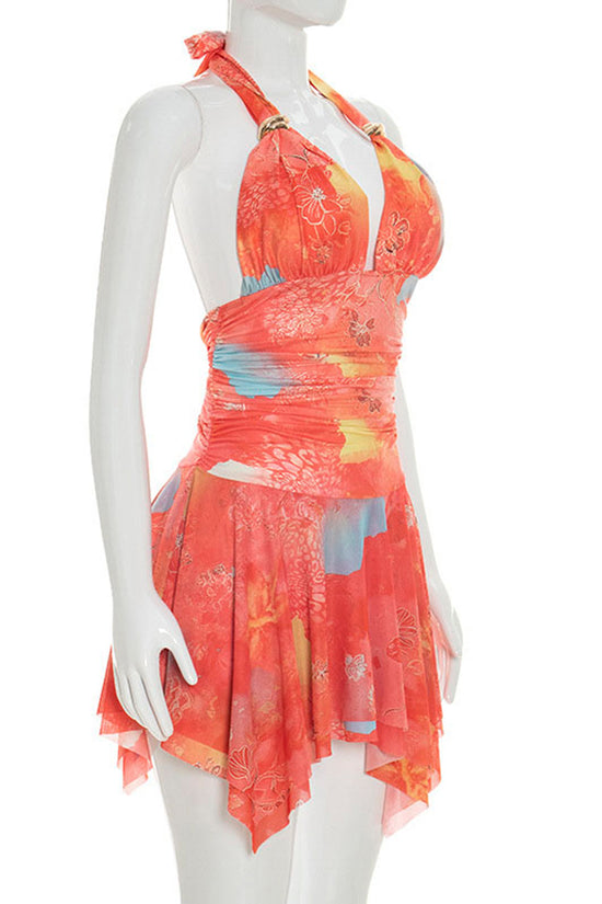 Halter Neck Handkerchief Hem Bodycon Dress