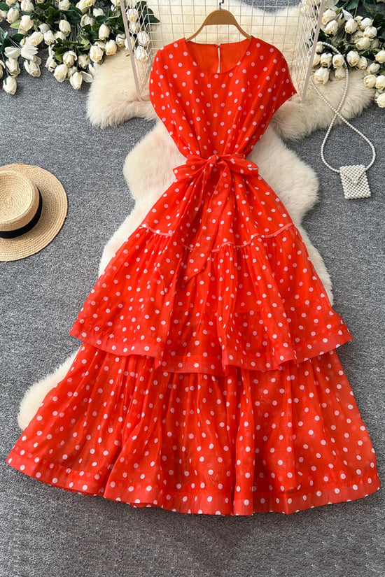 Polka Dot Sleeveless Tiered Casual Dress