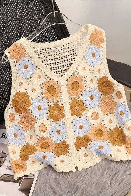 Floral Pattern Crochet Sweater Vest