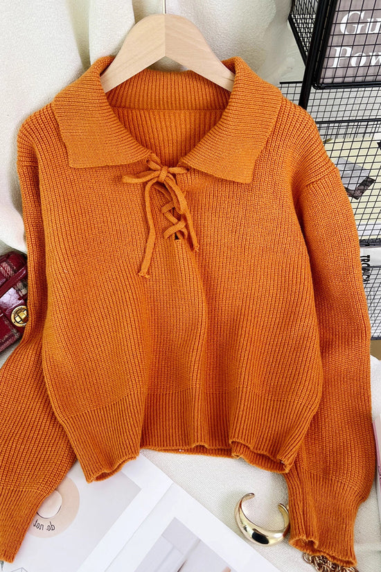 Lace-Up Collared Sweater