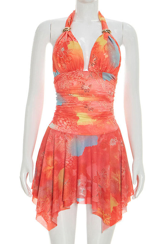 Halter Neck Handkerchief Hem Bodycon Dress