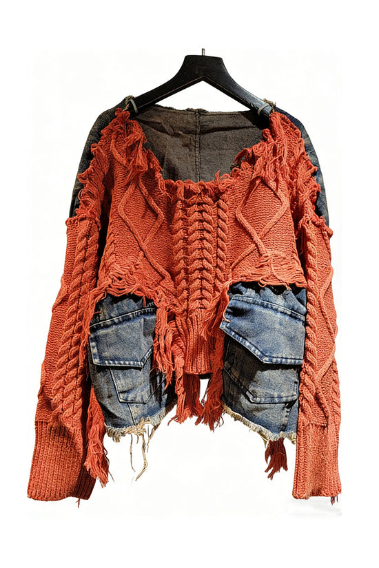 Distressed Knit Cable Sweater