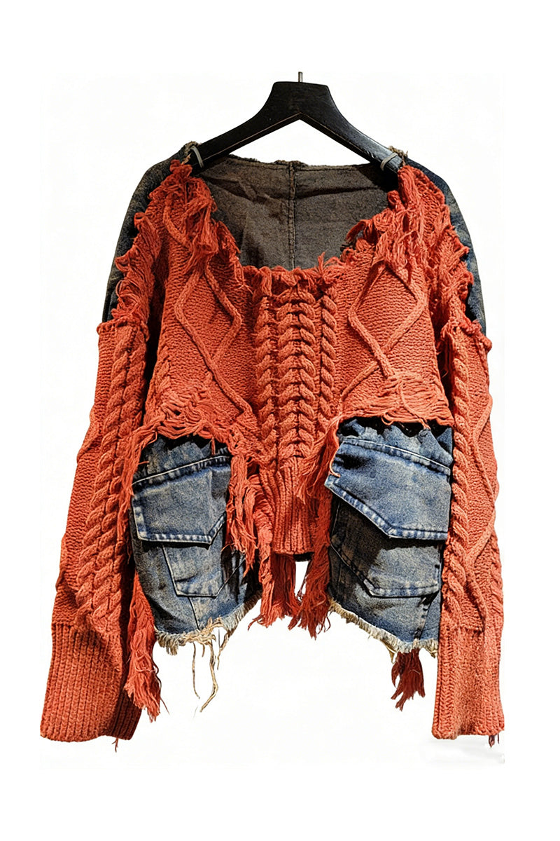 Distressed Knit Cable Sweater