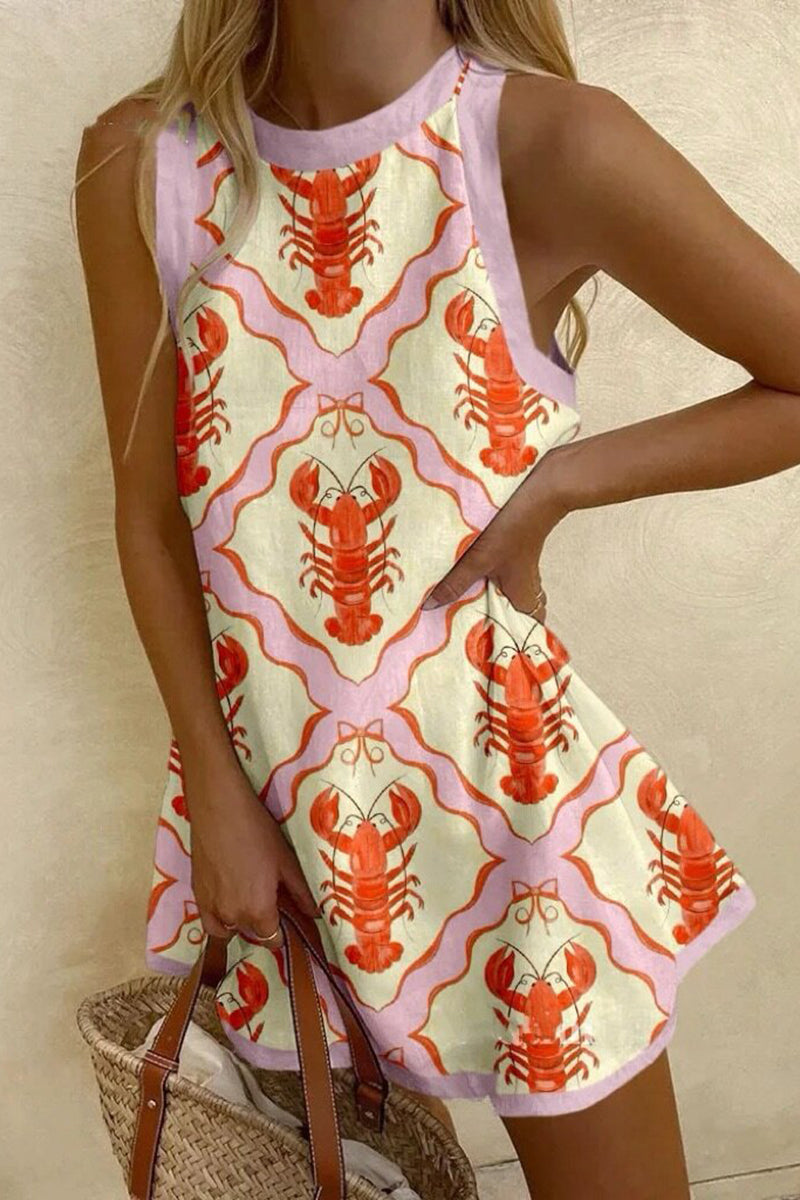 Lobster Print Sleeveless Casual Dress