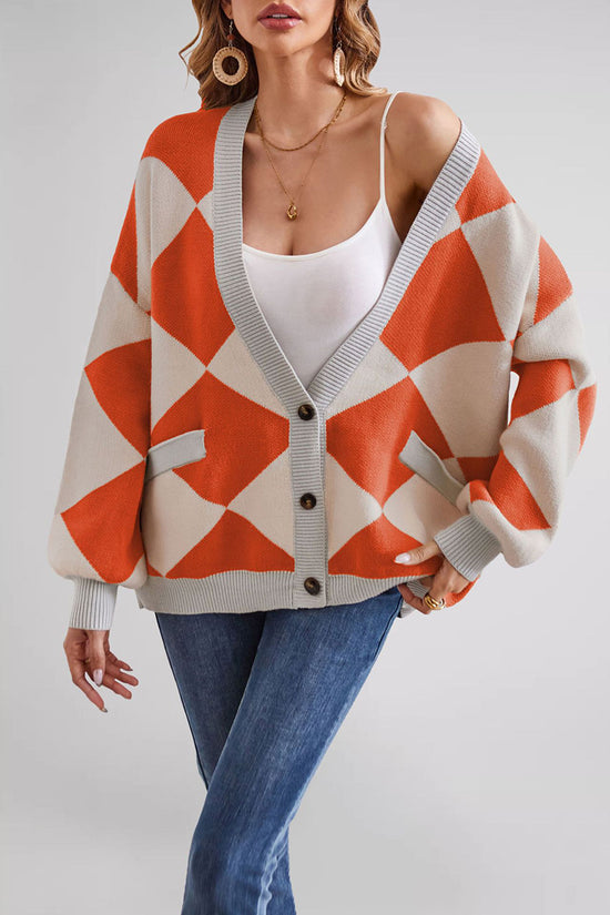 Geometric Patterned Button-Up Cardigan