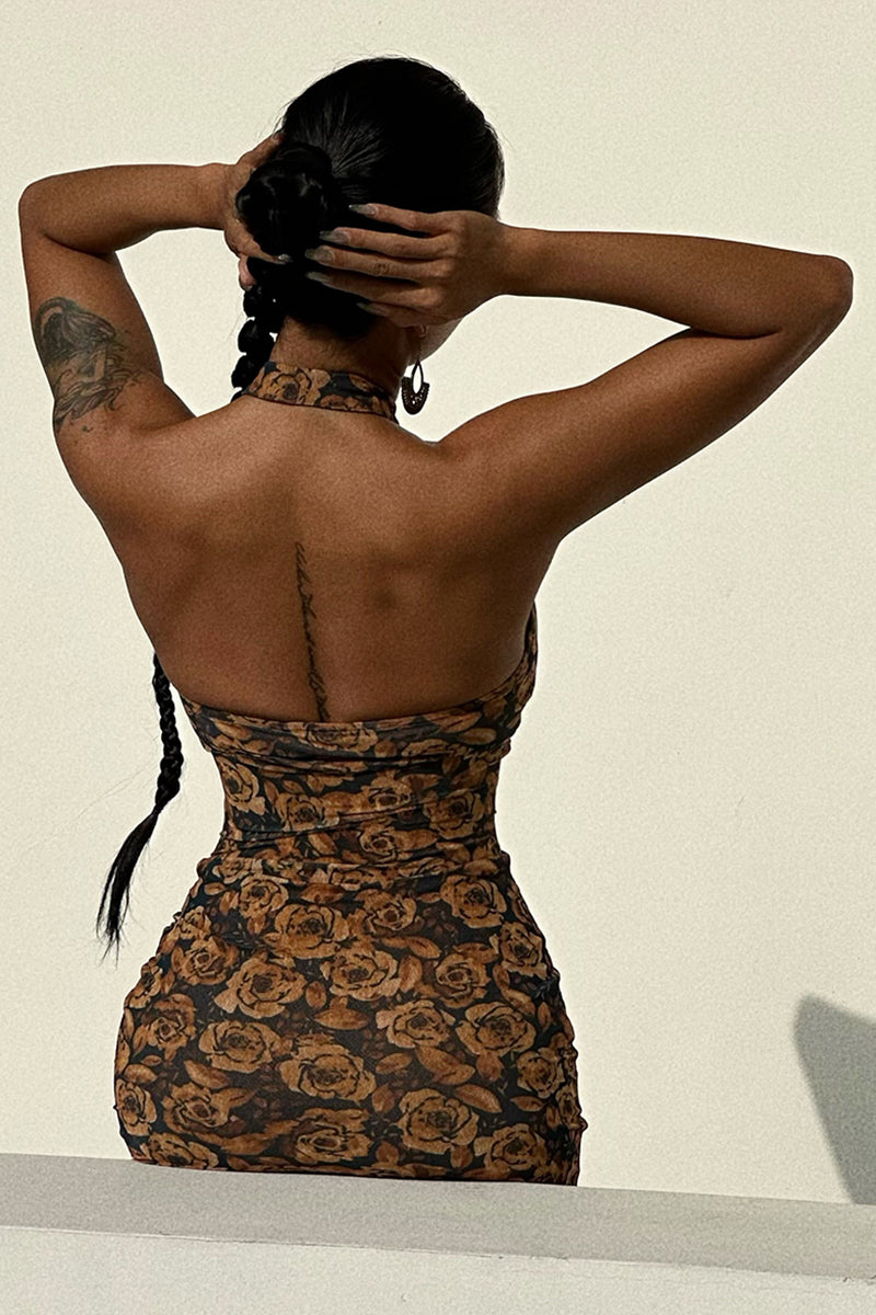 Halter Neck Bodycon Dress with Keyhole Front