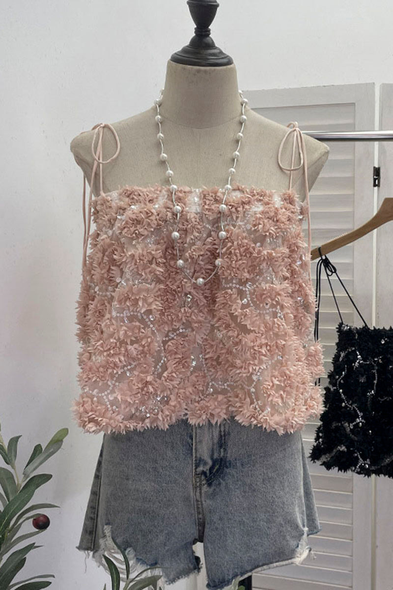 Floral Sequined Sleeveless Camisole