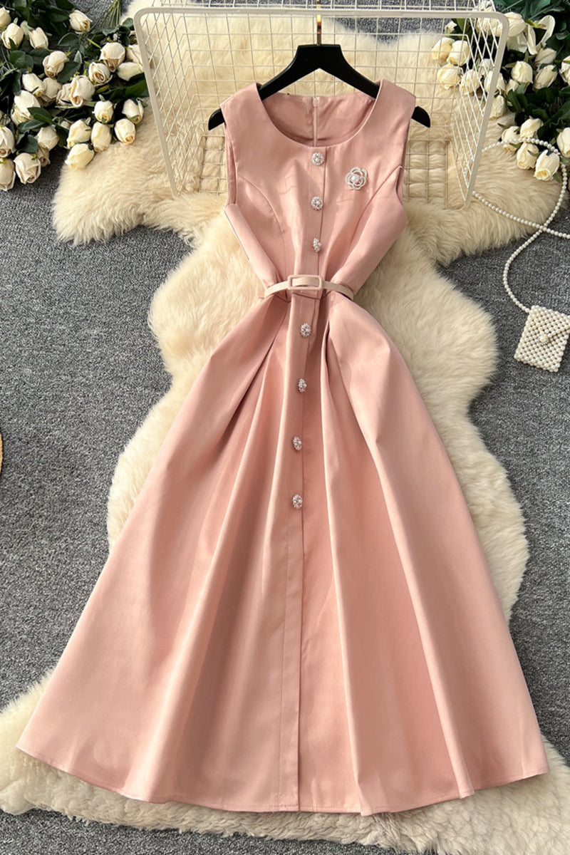 Elegant Sleeveless Button-Up Midi Dress
