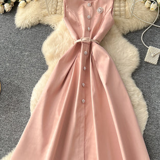 Elegant Sleeveless Button-Up Midi Dress