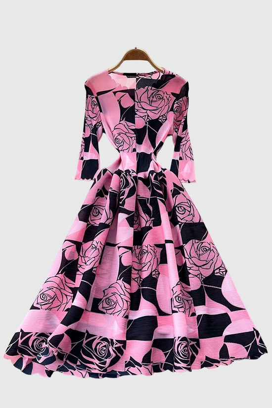 Geometric Floral Long Sleeve Dress