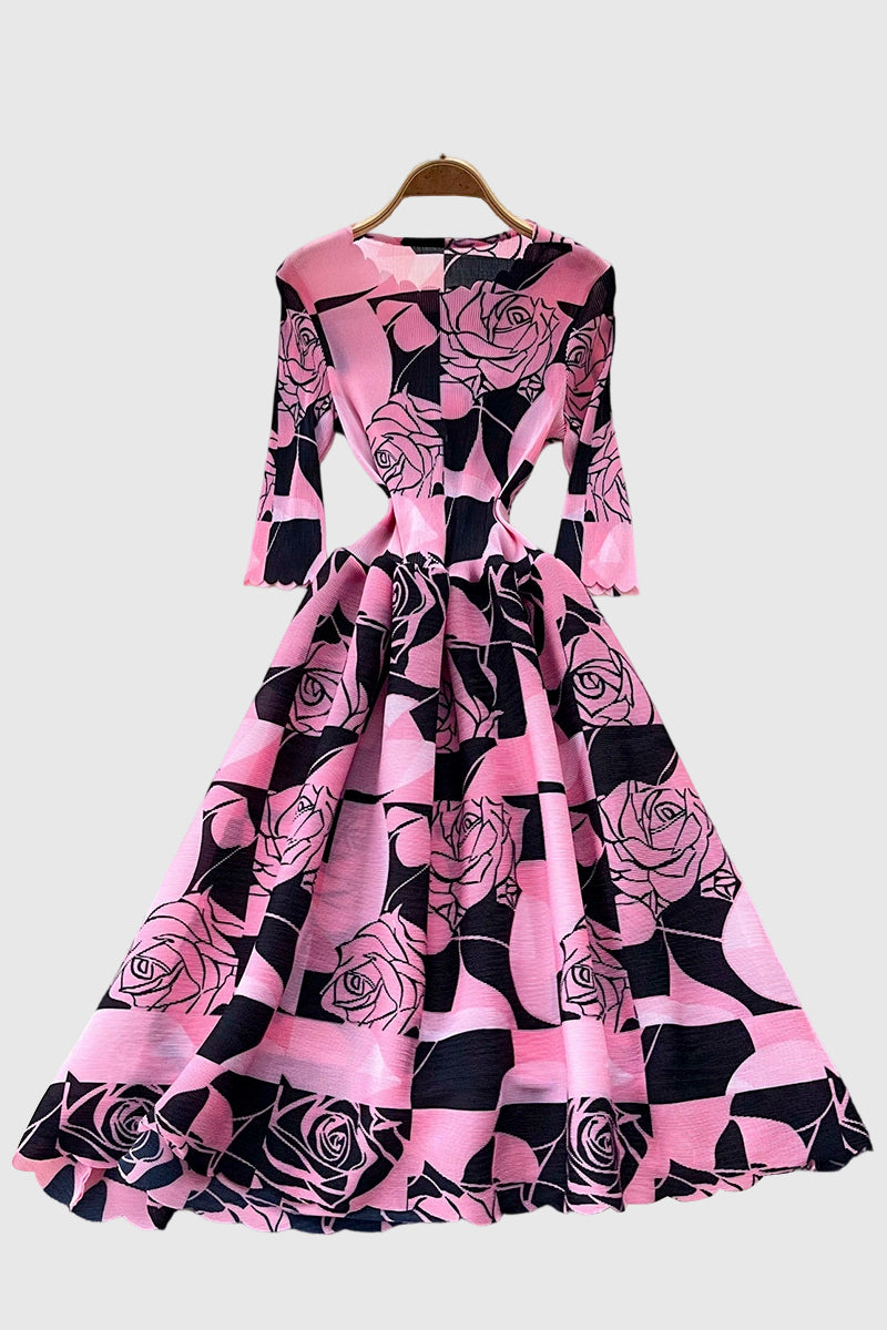 Geometric Floral Long Sleeve Dress