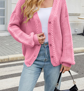 Button Front Cable Knit Cardigan