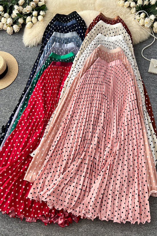 Polka Dot Pleated Midi Skirt