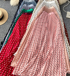 Polka Dot Pleated Midi Skirt