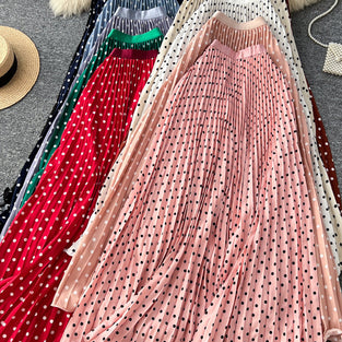 Polka Dot Pleated Midi Skirt