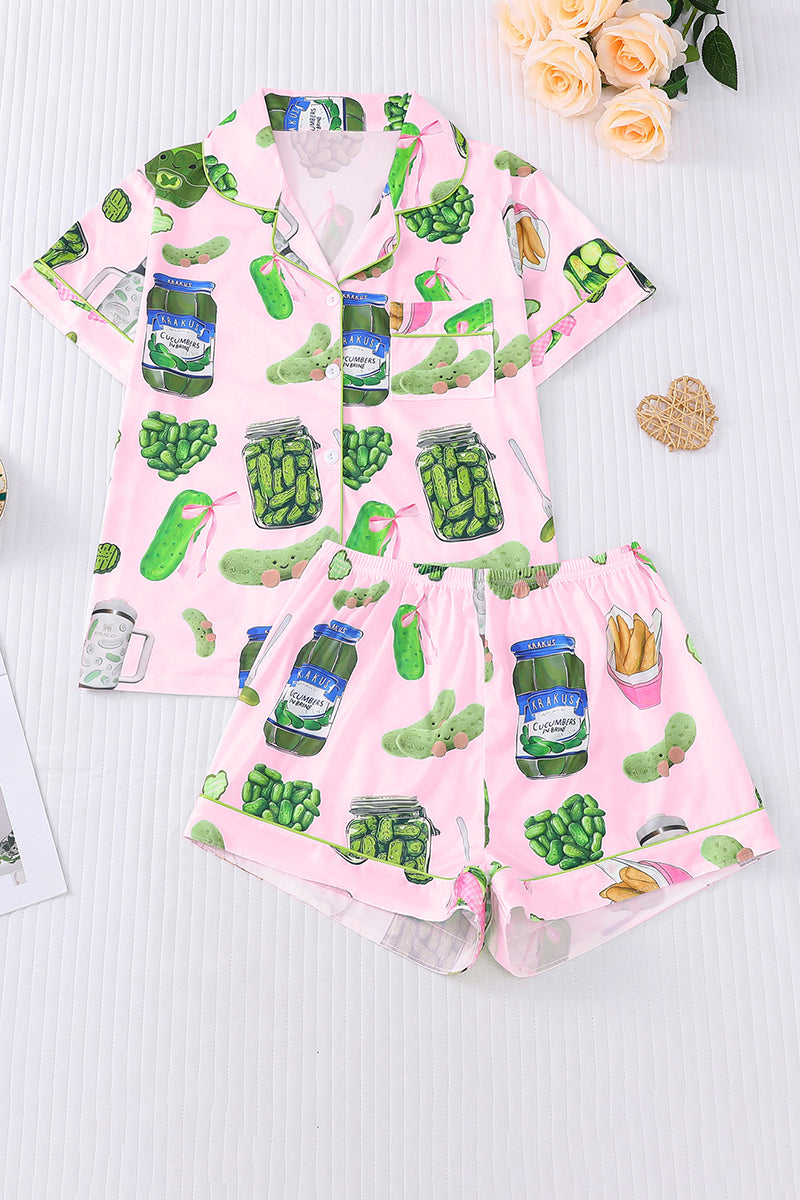Fun Pickle Print Short Sleeve Pajama Set
