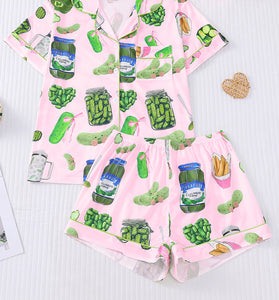 Fun Pickle Print Short Sleeve Pajama Set
