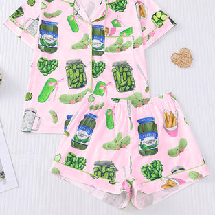 Fun Pickle Print Short Sleeve Pajama Set