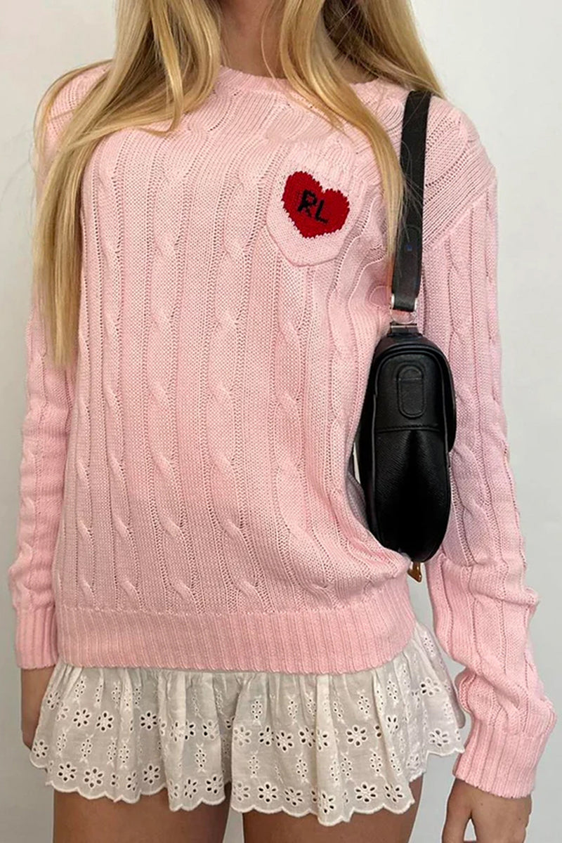 Heart Patch Cable Knit Sweater