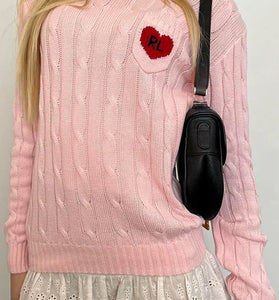 Heart Patch Cable Knit Sweater