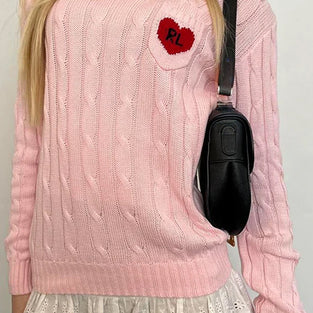 Heart Patch Cable Knit Sweater