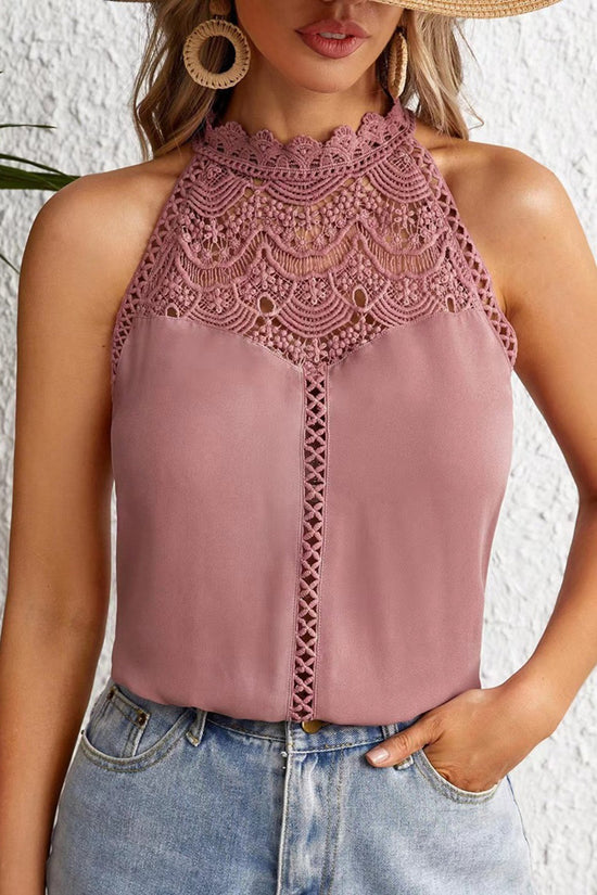 Intricate Lace High Neck Tank Top