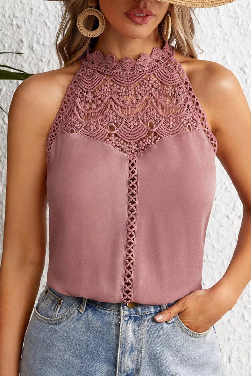 Intricate Lace High Neck Tank Top