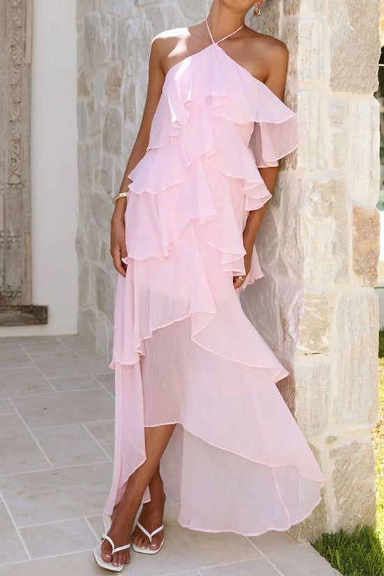 Tiered Asymmetric Halter Casual Dress