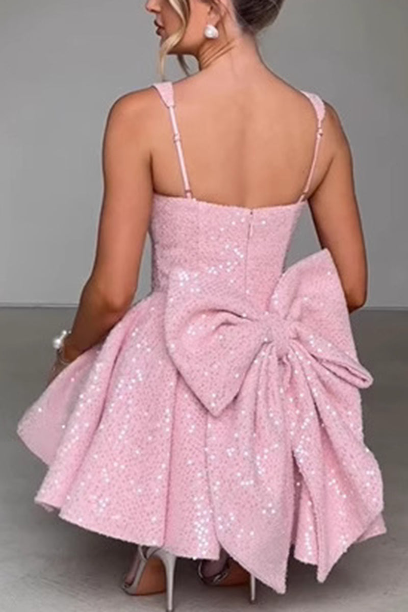 Sequin Bow Back Evening Dress