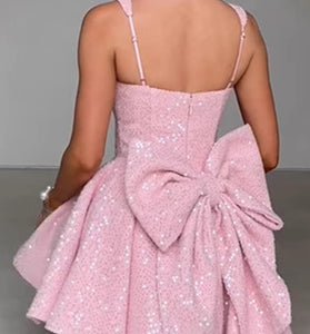 Sequin Bow Back Evening Dress