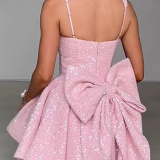 Sequin Bow Back Evening Dress