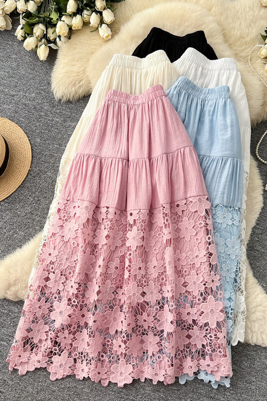 Floral Lace Tiered Midi Skirt