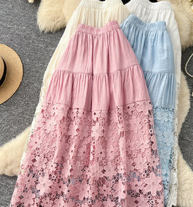 Floral Lace Tiered Midi Skirt