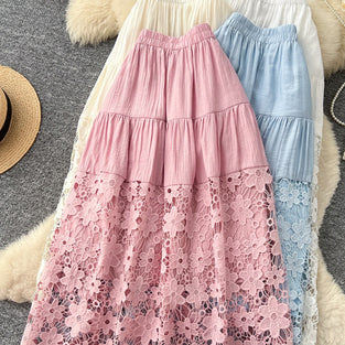 Floral Lace Tiered Midi Skirt