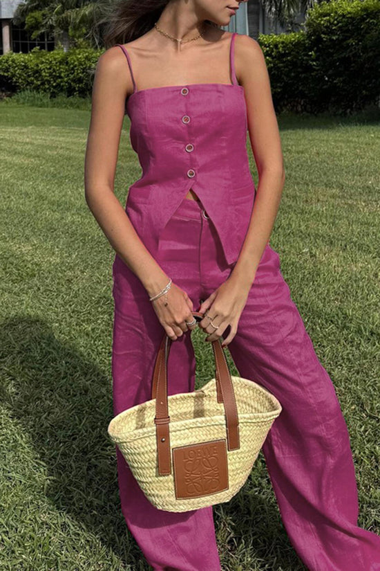 Chic Sleeveless Button-Up Pants Set