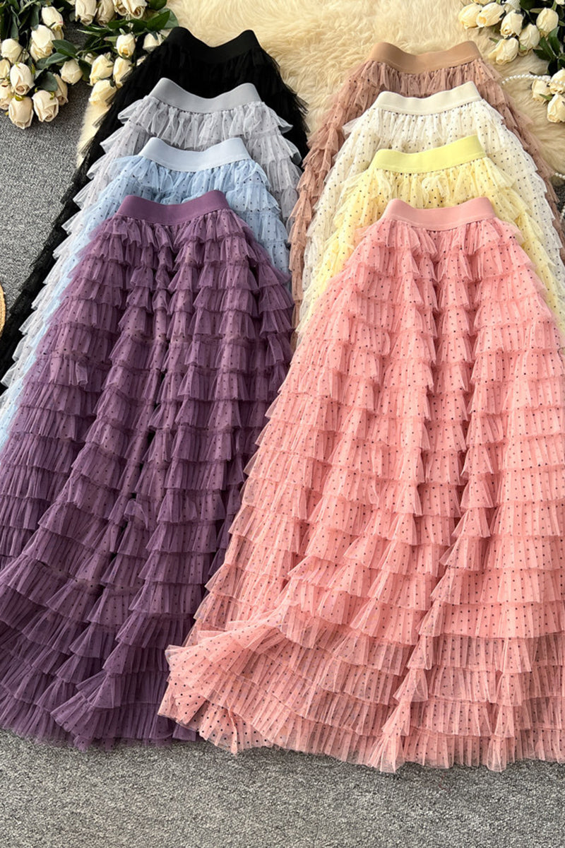 Layered Ruffle Midi Skirt