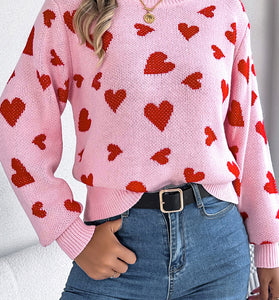 Heart Pattern Long Sleeve Sweater