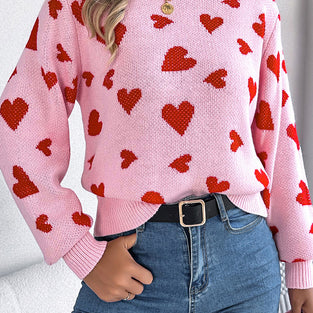 Heart Pattern Long Sleeve Sweater