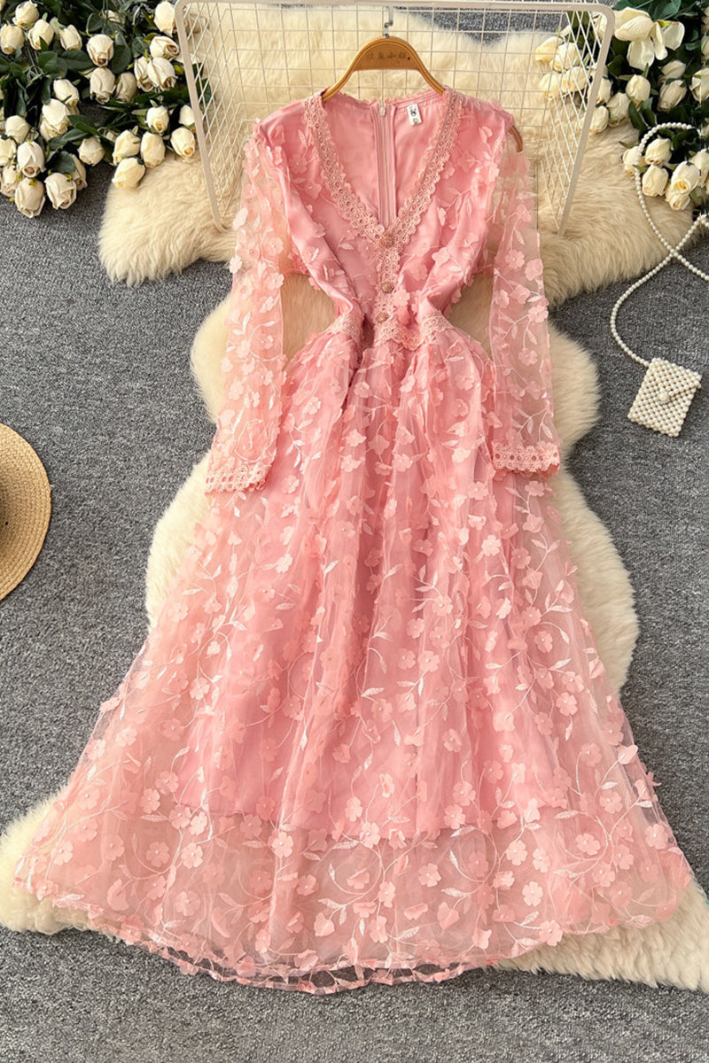 Floral Lace Long Sleeve Casual Dress