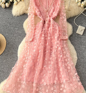 Floral Lace Long Sleeve Casual Dress